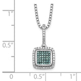 Sterling Silver Rhod Plated White/Blue Diamonds Square Pendant Necklace-WBC-QP3690