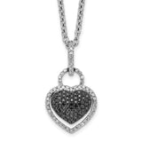 Sterling Silver Rhod Plated Black and White Diamond Heart Pendant Necklace-WBC-QP3744