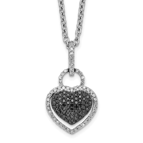 Sterling Silver Rhod Plated Black and White Diamond Heart Pendant Necklace-WBC-QP3744