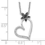 Sterling Silver Rhodium Plated Black & White Diamond Heart Pendant Necklace-WBC-QP3748