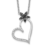 Sterling Silver Rhodium Plated Black & White Diamond Heart Pendant Necklace-WBC-QP3748