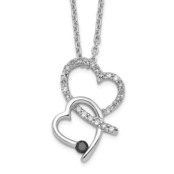 Sterling Silver Rhod Plated Black & White Diamond Pendant Necklace-WBC-QP3755