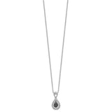 Sterling Silver Rhodium Plated Black/White Diamond Teardrop Pendant Necklac-WBC-QP3777