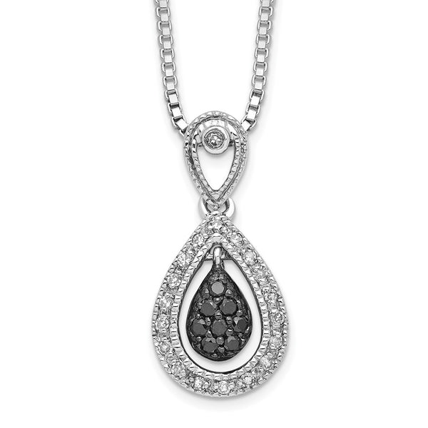 Sterling Silver Rhodium Plated Black/White Diamond Teardrop Pendant Necklac-WBC-QP3777