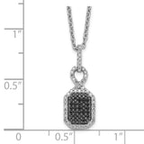 Sterling Silver Rhod Plated Black and White Diamond Rectangle Pendant Neckl-WBC-QP3808