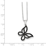 Sterling Silver Rhod Plated Black Diamond Butterfly Pendant Necklace-WBC-QP3831