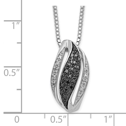 Sterling Silver Rhod Plated Black and White Diamond Pendant Necklace-WBC-QP3832