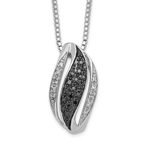 Sterling Silver Rhod Plated Black and White Diamond Pendant Necklace-WBC-QP3832