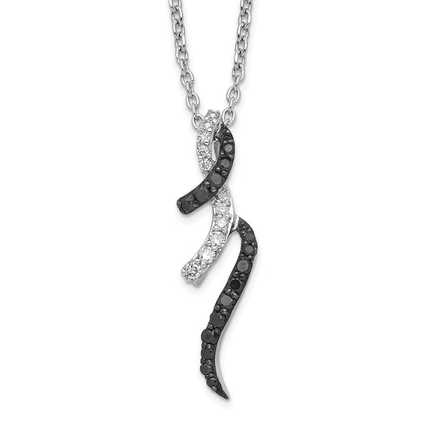 Sterling Silver Rhodium Plated Black & White Diamond Pendant Necklace-WBC-QP3841