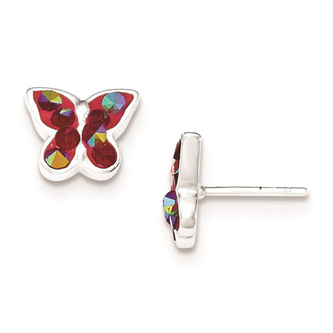Sterling Silver Pink Crystal Butterfly Earrings-WBC-QE12974