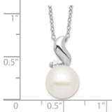 Sterling Silver Rhodium 9-10mm White FWC Pearl CZ Necklace-WBC-QP4631