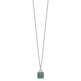 Sterling Silver Rhod Plated Blue Diamond Square Pendant Necklace-WBC-QP4691