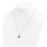 Sterling Silver Rhod Plated Blue Diamond Square Pendant Necklace-WBC-QP4691