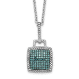 Sterling Silver Rhod Plated Blue Diamond Square Pendant Necklace-WBC-QP4691