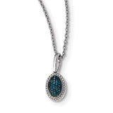 Sterling Silver Rhod Plated Blue Diamond Oval Pendant Necklace-WBC-QP4694