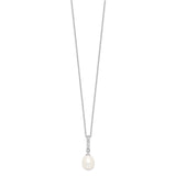 Sterling Silver Rhodium 8-9mm White FWC Pearl CZ Necklace-WBC-QP4699