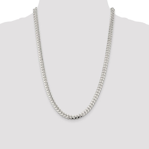 Sterling Silver 7mm Domed w/ Side D/C Curb Chain-WBC-QRC200-24