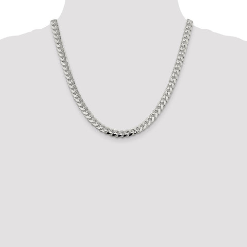 Sterling Silver 7.35mm Domed w/ Side D/C Curb Chain-WBC-QRC220-20