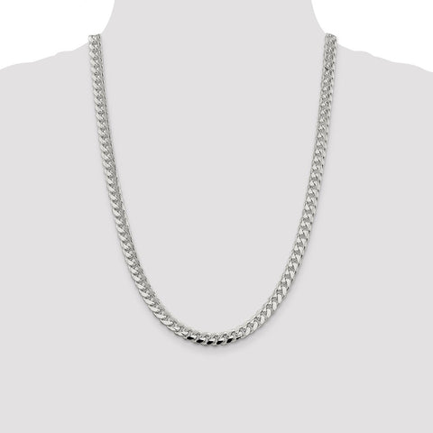 Sterling Silver 7.35mm Domed w/ Side D/C Curb Chain-WBC-QRC220-24