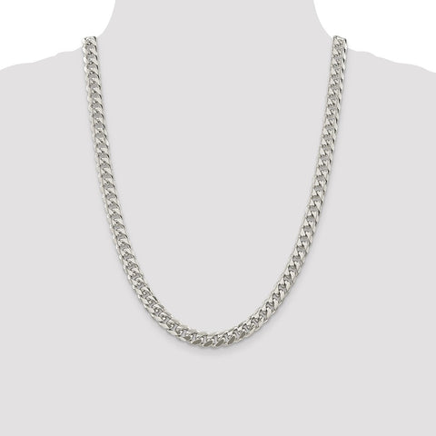 Sterling Silver 8.5mm Domed w/ Side D/C Curb Chain-WBC-QRC240-24