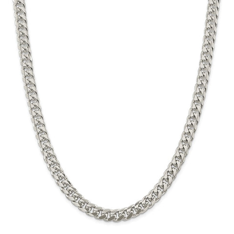 Sterling Silver 8.5mm Domed w/ Side D/C Curb Chain-WBC-QRC240-24