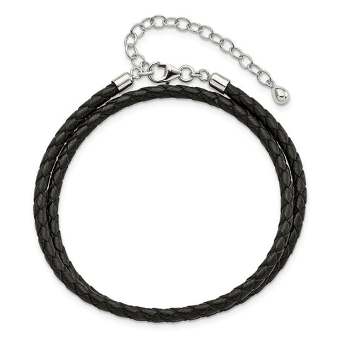 SS Reflections Black Leather 14in w/2in ext Choker/Wrap Bracelet-WBC-QRS4049BLK-14