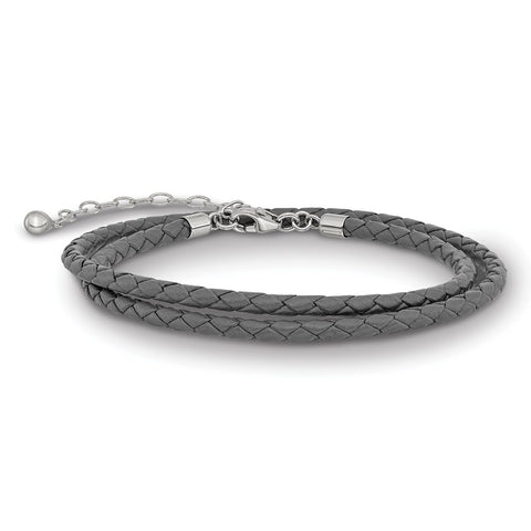 SS Reflections Gray Leather 14in w/2in ext Choker/Wrap Bracelet-WBC-QRS4049GRAY-14