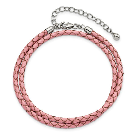 SS Reflections Pink Leather 14in w/2in ext Choker/Wrap Bracelet-WBC-QRS4049PINK-14