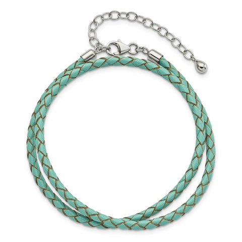 SS Reflections Teal Leather 14in w/2in ext Choker/Wrap Bracelet-WBC-QRS4049TEAL-14