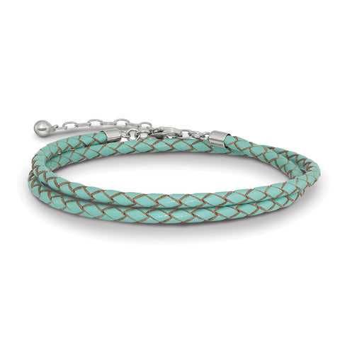SS Reflections Teal Leather 14in w/2in ext Choker/Wrap Bracelet-WBC-QRS4049TEAL-14