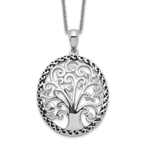 Sterling Silver CZ Antiqued Tree of Life 18in Necklace-WBC-QSX126