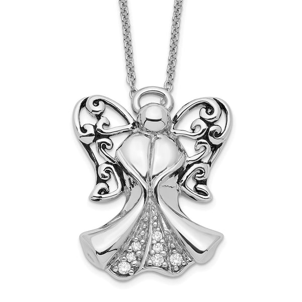 Sterling Silver CZ Antiqued Angel of Strength 18in Necklace-WBC-QSX171