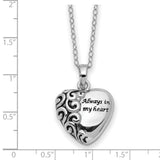 Sterling Silver Antiqued Heart Remembrance Ash Holder 18in Necklace-WBC-QSX173