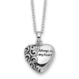 Sterling Silver Antiqued Heart Remembrance Ash Holder 18in Necklace-WBC-QSX173