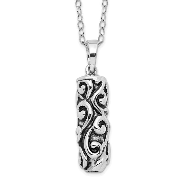 Sterling Silver Antiqued Cylinder Remembrance Ash Holder 18in Necklace-WBC-QSX179