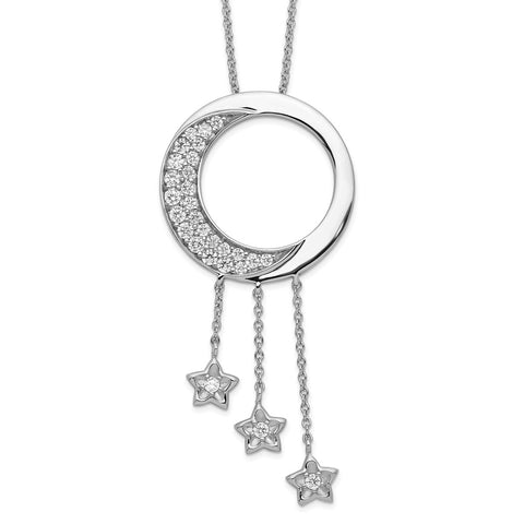 Sterling Silver & CZ I Promise You the Moon and Stars 18in Necklace-WBC-QSX210