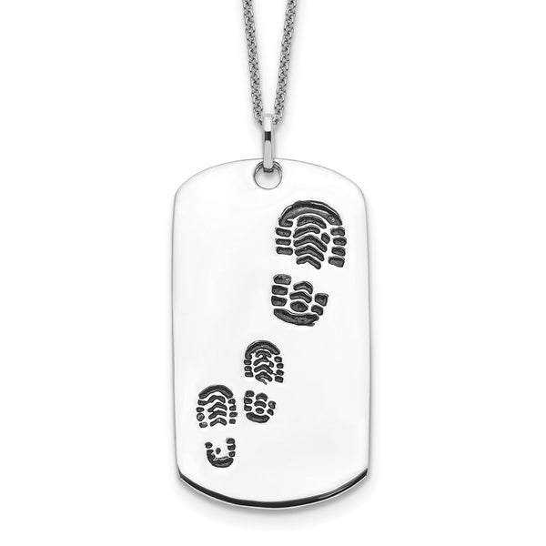 Sterling Silver Antiqued Footsteps 18in Dog Tag Necklace-WBC-QSX231