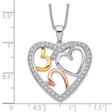 Sterling Silver Rose & Gold-plated The Bond of Love 18in Heart Necklace-WBC-QSX245