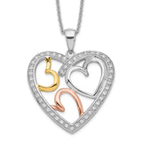 Sterling Silver Rose & Gold-plated The Bond of Love 18in Heart Necklace-WBC-QSX245