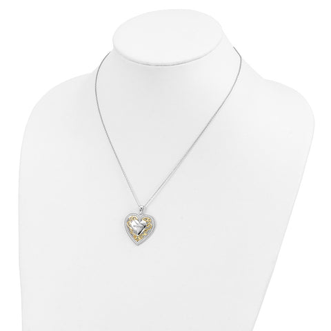 Sterling Silver & Gold-plated Mother 18in Heart Necklace-WBC-QSX251