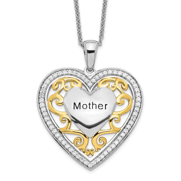 Sterling Silver & Gold-plated Mother 18in Heart Necklace-WBC-QSX251