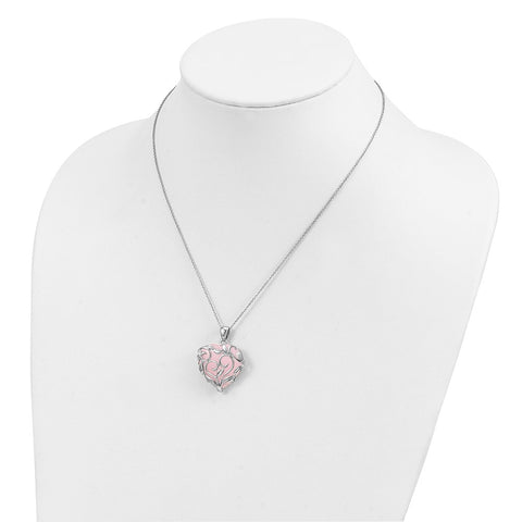 Sterling Silver & Rose Quartz Generous Heart 18in Necklace-WBC-QSX263