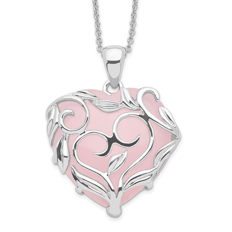 Sterling Silver & Rose Quartz Generous Heart 18in Necklace-WBC-QSX263
