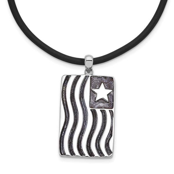 Sterling Silver Waves Of Pride 22in Rubber Cord w/2in ext Necklace-WBC-QSX328