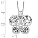 Sterling Silver Antiqued CZ Angel of Courage 18in Necklace-WBC-QSX384