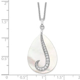 Sterling Silver Mother of Pearl & CZ Tear From Heaven 18in Necklace-WBC-QSX407