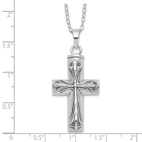 Sterling Silver Antiqued Cross Ash Holder 18in Necklace-WBC-QSX420