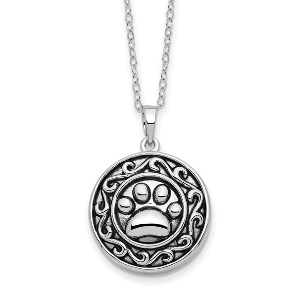 Sterling Silver Antiqued Paw Ash Holder 18in Necklace-WBC-QSX426