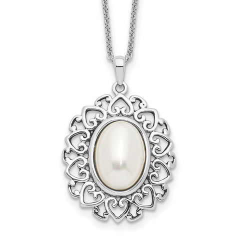 Sterling Silver Mother of Pearl Pearl Of Contentment 18in Necklace-WBC-QSX476