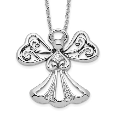 Sterling Silver CZ Angel of Kindness 18in Angel Necklace-WBC-QSX506